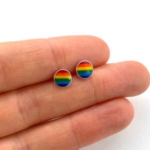 Rainbow Sterling Silver Stud Earrings, Colorful Boho Studs, Perfect Pride Earrings, Minimalist Rainbow Jewelry for Everyday Wear