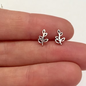 Leaf Stud Earrings- Sterling Silver 7 mm Tree Silver Earrings Leaves Plant Silver Branch Earrings Silver Leaf Earrings Gift for garden lover