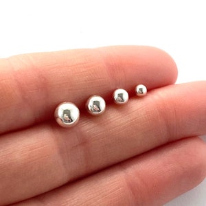 925 Sterling Silver Ball Stud Earrings, Tiny Round Silver Studs, Simple Everyday Post Earrings, Multiple Piercing Jewelry for Women