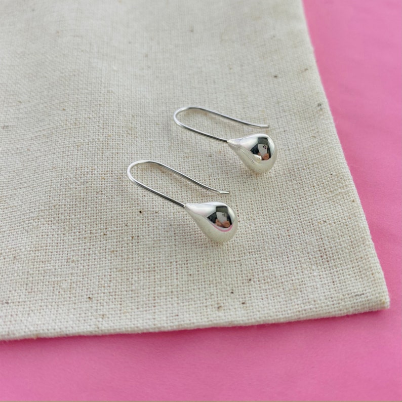 Teardrop Sterling Silver Earrings Minimalist Tear Silver Drop Earrings Simple Earrings Dangle Earring Silver Earrings Gift for friend image 2