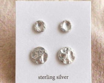 Sterling Silver Hammered Stud Earrings | Minimalist Everyday Jewelry