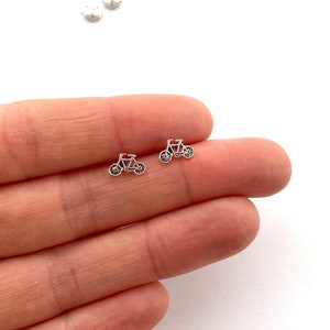 Sterling Silver Bicycle Stud Earrings, Cute Minimalist Bike Jewelry, Everyday Small Silver Studs, Unique Gift for Cyclists and Bike Lovers