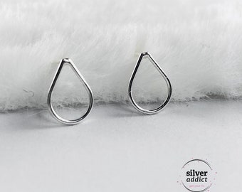 Teardrop Sterling Silver Stud Earrings- minimalist silver earrings gift Ladies silver studs Everyday Earrings Multiple piercings cute studs