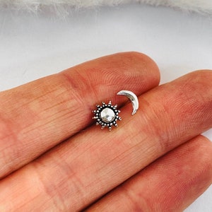 Sun Moon Earrings – Mismatched Stud Earrings, Celestial Jewellery in Sterling Silver, Dainty Everyday Gift for Her
