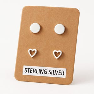 Sterling Silver Earrings Stud Set Small Silver Circle Heart Bundle Ear Stack Piercing Jewellery Gift Minimalist Set