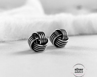 Knot 925 Sterling Silver Stud Earrings 7 mm Oxidised Everyday Silver Earrings Womens stud earrings Minimalist Post Earrings Small studs