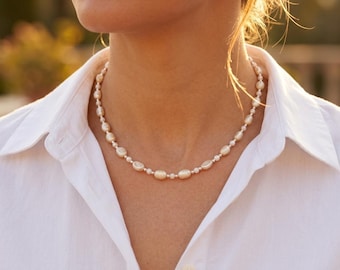 Natural Freshwater Pearl Necklace Sterling Silver | June Birthstone Dainty Necklace