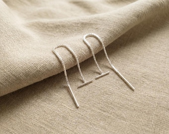 Sterling Silver Threader Earrings, 60mm Box Chain Ear Threads, Minimalist Bar Pull Through Earrings, Dainty Long Drop Threaders Gift