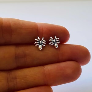 Cute Spider Sterling Silver Studs: Small Tarantula Earrings for Minimalist Style, Spider silver earrings, Bug Insect jewellery Halloween
