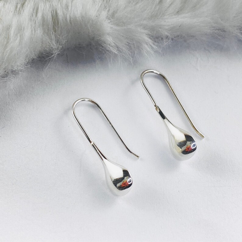 Teardrop Sterling Silver Earrings Minimalist Tear Silver Drop Earrings Simple Earrings Dangle Earring Silver Earrings Gift for friend image 4