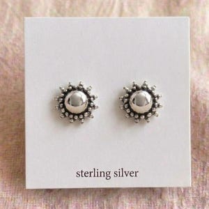 Sterling Silver Sun Stud Earrings – Minimalist Boho Celestial Design