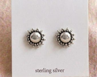 Sterling Silver Sun Stud Earrings – Minimalist Boho Celestial Design