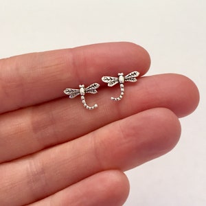 Dragonfly Sterling Silver Stud Earrings, Animal Jewelry Gift for Her, Minimalist Silver Studs, Cute Teacher Gift, Dainty Nature Earrings