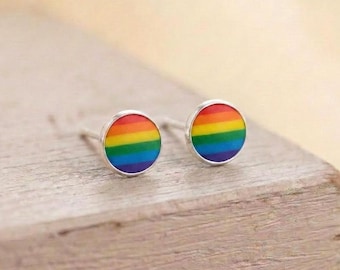 Rainbow Sterling Silver Stud Earrings – Pride Boho Jewelry
