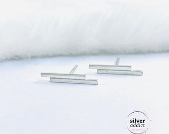 Double Bar 925 Sterling Silver Stud Earrings, Rectangle 10 mm line studs Ladies silver studs Minimalist earrings Dainty Bar studs Earrings