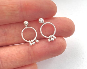 Sterling Silver Ball Drop Stud Earrings: Minimalist Dangle Earrings