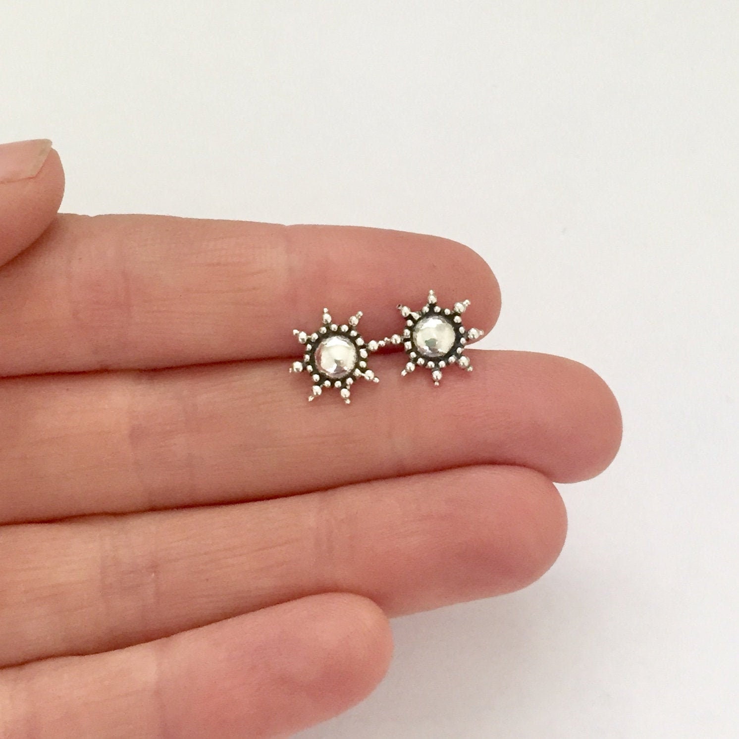 Sterling Silver Sun Stud Earrings 10 mm Sun Silver Earrings Etsy
