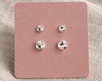 925 Sterling Silver Hammered Stud Earrings: Textured Disc Studs in 3mm, 4mm, 6mm or 8mm