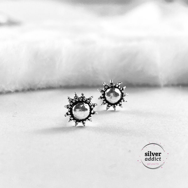 Sterling Silver Sun Stud Earrings, Celestial Earrings, Sunburst Silver Studs, Sunshine earrings, Sunny Earrings, Beach Summer Earrings