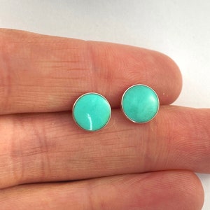 Turquoise Stud Earrings, Sterling Silver Earrings Round Boho Earrings Minimalist Everyday Earrings Green Blue jewelry Dainty Earrings
