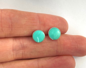 Turquoise Stud Earrings, Sterling Silver Earrings Round Boho Earrings Minimalist Everyday Earrings Green Blue jewelry Dainty Earrings