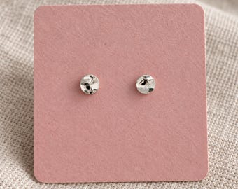 Tiny Sterling Silver Stud Earrings, 4mm Hammered Silver Studs, Small Minimalist Earrings, Everyday Earrings for Sensitive Ears