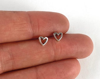 Little heart stud earrings sterling silver, Dainty heart earrings, Minimalist heart studs silver, Small love heart stud earrings girls heart