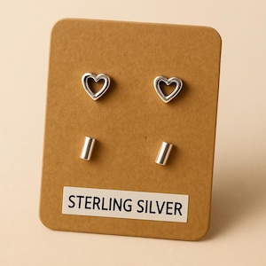 Sterling Silver Earrings Stud Set Small Silver Bar Heart Bundle Ear Stack Piercing Jewellery Gift Minimalist Set