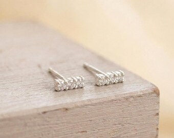 Sterling Silver Stud Earrings, Cubic Zirconia Minimalist Design Everyday wear