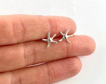 Starfish Sterling Silver Stud Earrings, Sea Star Silver Earrings Nautical Dainty Earrings  Beach Boho Jewelry Gift for Her
