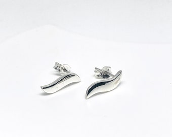 Wave Sterling Silver Stud Earrings Jewelry Gift 925 Silver Earrings Elegant 15 mm Everyday Earrings