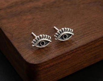 Sterling Silver Stud Earrings | Evil Eye Minimalist Studs | Gift for Her | Sensitive Ears