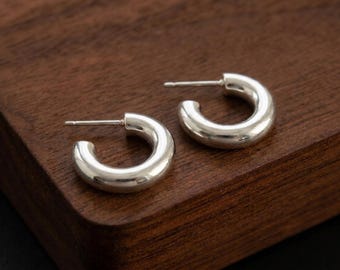 Chunky Sterling Silver Hoop Earrings | 20mm Hoops