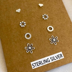 Small Sterling Silver Stud Earring Set - Tiny Minimalist Earring Bundle, Simple Silver Ear Stack for Multiple Piercings, Everyday Silver Set