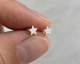 Sterling Silver Star Stud Earrings, 6mm Small Studs for Everyday Wear