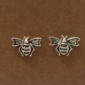 Bee Silver Earrings Studs Minimalist Boho Sterling Silver Earrings, Bee Spring Kids Gift for Her Flower Festival Honey 925 Silver Bees