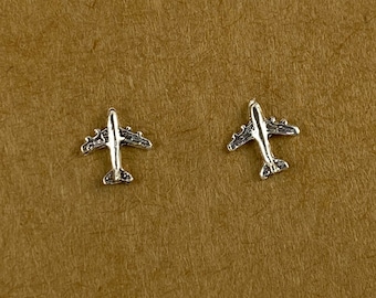 Airplane- sterling silver stud earrings plane travel gift student pilot gift fun quirky everyday earrings Aeroplane Flight Attendant gift