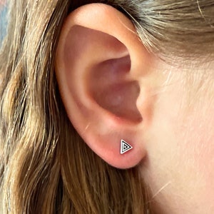 Small Triangle Sterling Silver Stud Earrings, Geometric Silver Studs, Minimalist Boho Cartilage Earrings, Dainty Silver Earrings for Women