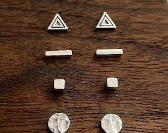 Sterling Silver Stud Earring Set: Tiny Geometric jewellery I Cartilage Earring