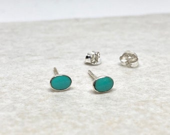 Small Oval Turquoise Sterling Silver Stud Earrings - Dainty MinimalistOval Studs - Silver Earrings - Tiny silver studs Earrings small studs