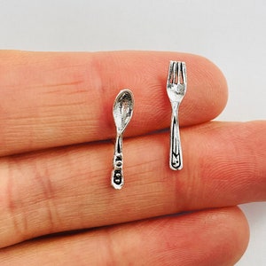Sterling Silver Fork Spoon Earrings Stud Earrings Silver Stud Earrings, Gift Food Cutlery Silver Earrings Gift for Her Chef Studs Mismatched