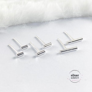 Small Bar Sterling Silver Bar Stud Earrings, Minimalist Tiny Silver Studs, 10mm 5mm 4mm, Simple Everyday Earrings Multiple Piercings Jewelry