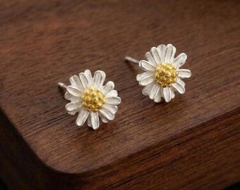 Sterling Silver Daisy Studs, Flower Earrings for everyday wear