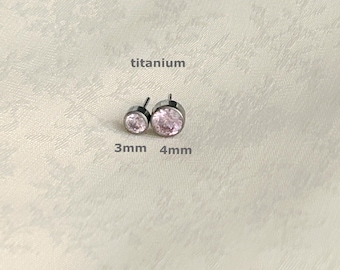 Pink CZ Threadless Top • Titanium •  Helix  • Cartilage  • Nose  • Lip  • Forward Helix