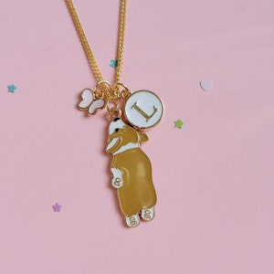 Corgi Necklace • Splooting Corgi Necklace • Personlized Initial Necklace