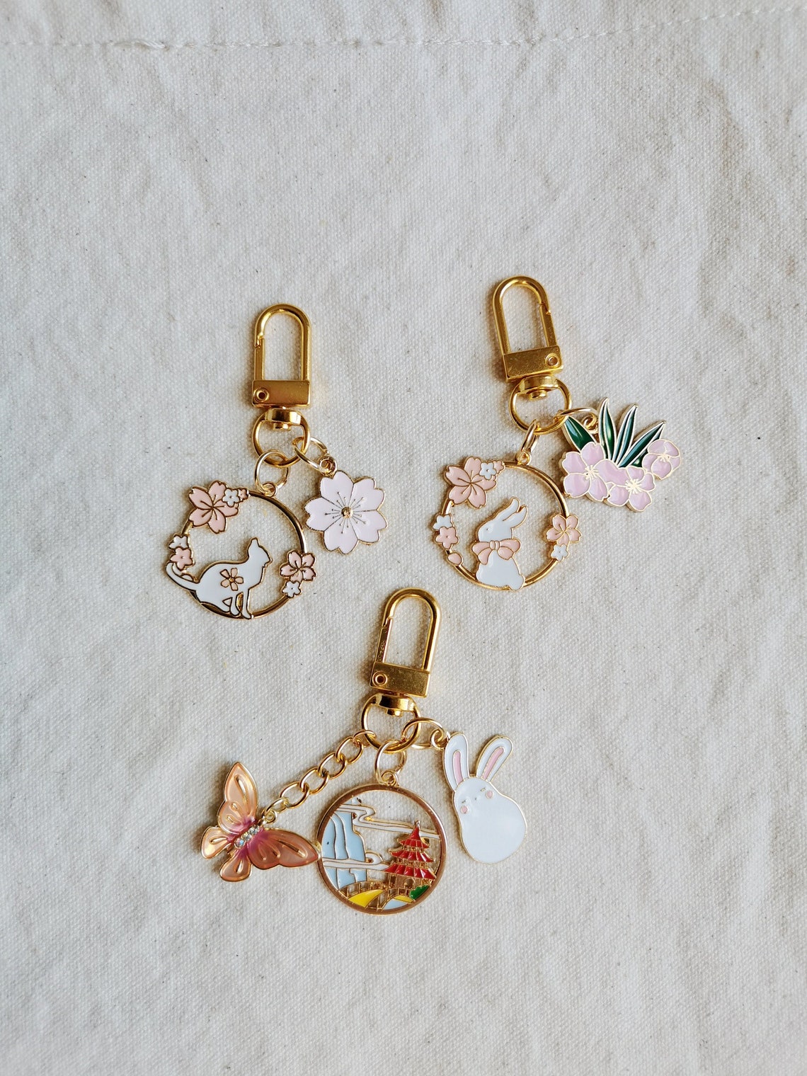 Japanese Style Keychain Sakura Keychain Etsy