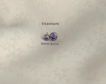 Amethyst CZ Threadless Top • Titanium •  Helix  • Cartilage  • Nose  • Lip  • Forward Helix