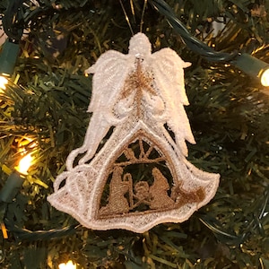 Free Standing Lace Angel Ornament - Holy Family Nativity