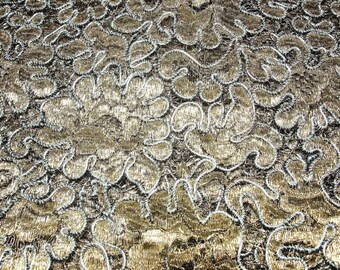 FRENCH GUIPURE BLACK BUMBLEBEE 1 MM ROUND SILVER SCALLOPED CLEAR 90 CM HAND EMBROIDERED GOLD LACE
