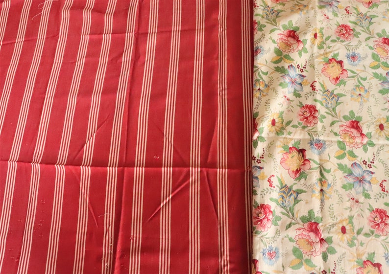 Bundle 3 Antique Vintage French Floral and Ticking Pieces 4 Projects